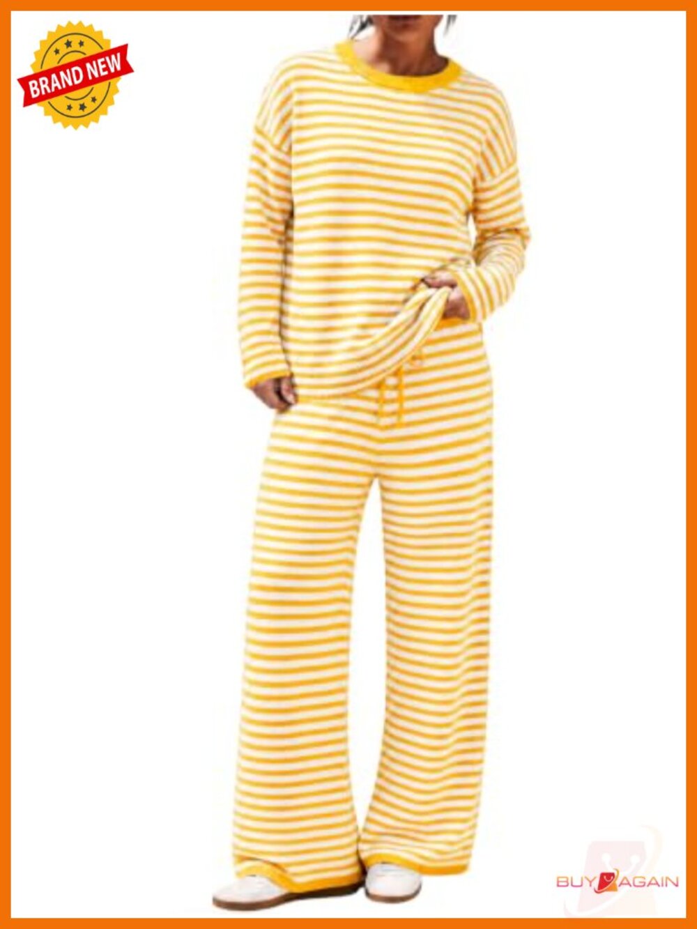 Striped Knit 2-Piece Lounge Set, Long Sleeve Top & Wide Leg Pants